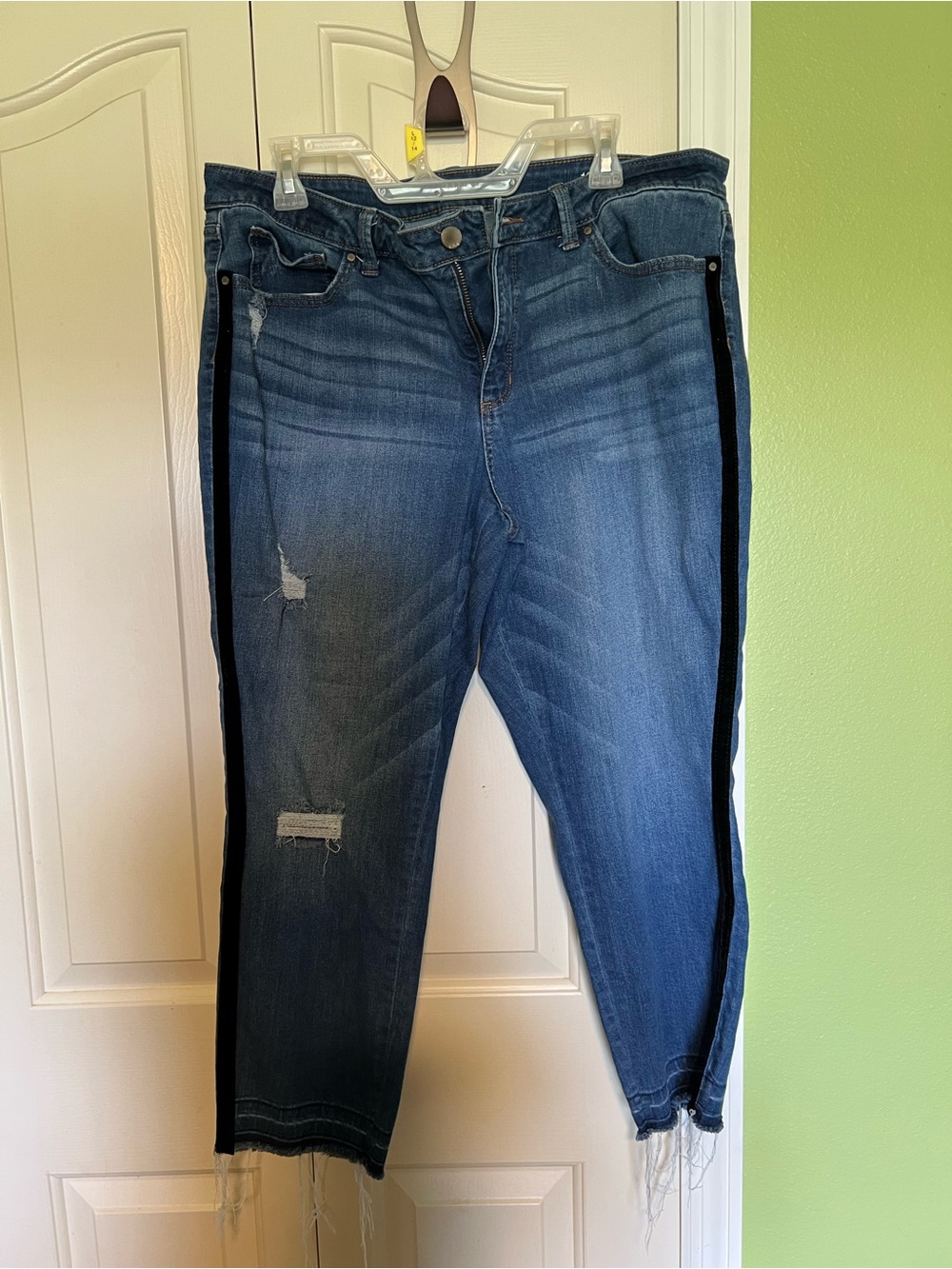 3 for $13 a.n.a Blue Distressed Ankle Jeans with Black Side Stripe
